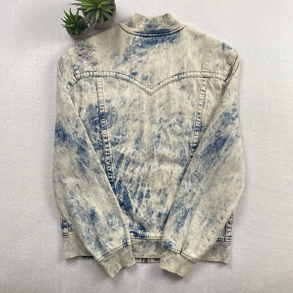 True Religion Jimmy Distressed Denim Acid Wash LS Bomber Jacket (White Tide) - Picture 2 of 16